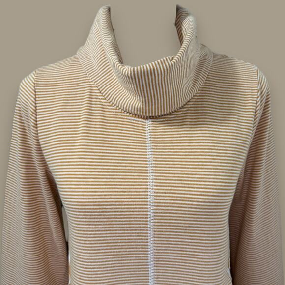Maeve Anthropologie Cowl Neck Tunic Sweater Small Mustard Striped Soft Knit Top - Picture 2 of 8
